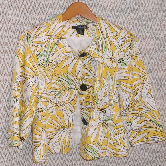 Willi Smith 3/4 Sleeve Jacket Blazer Yellow Floral Print Size M, 10 - Picture 1 of 9